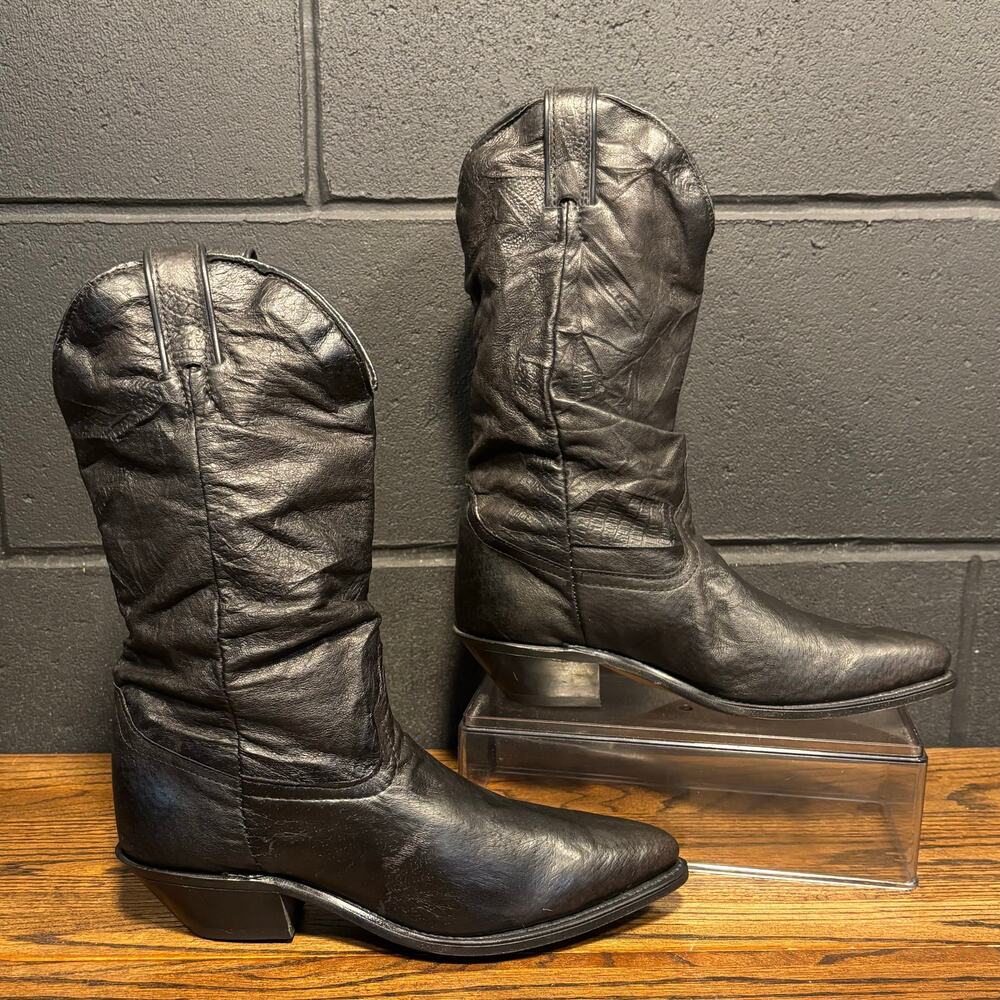 Vintage Code West Women’s Black Western Slouch Boots Size 7 Made In USA